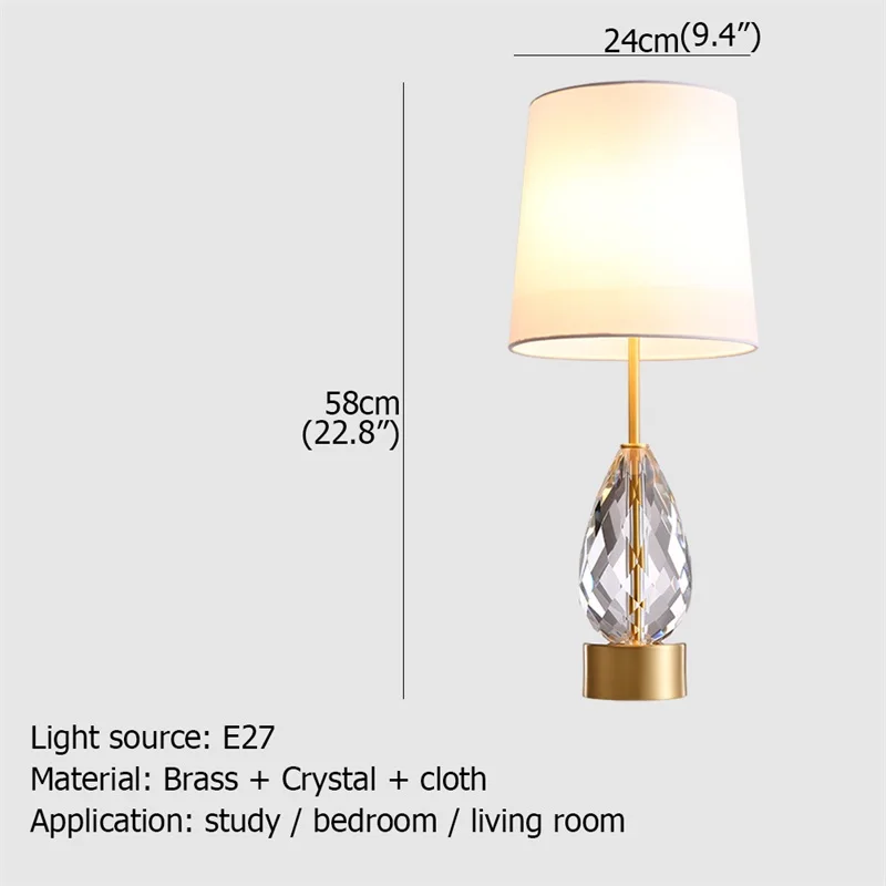 OUFULA Brass Table Lamp Contemporary Creative Desk Lighting Crystal LED  Decoration for Home