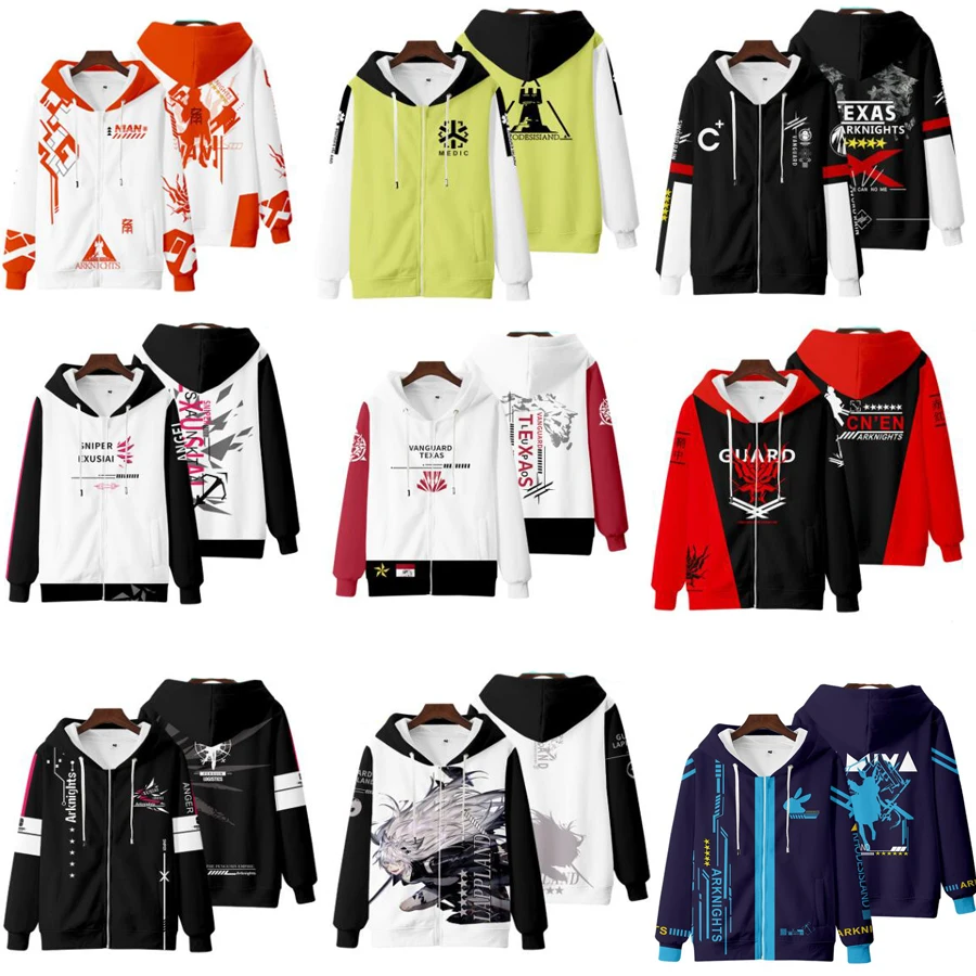 Game Arknights Cosplay Costume Rhodes Island Texas Amiya Nian Chen Lappland Exusiai Unisex 3D Hoodie Zipper Hooded Sweatshirts