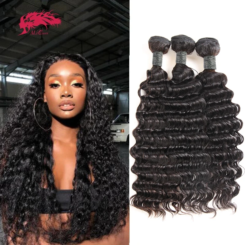 Ali Queen Hair Peruvian human hair bundles Weave Deep Wave 3/4Pcs 10