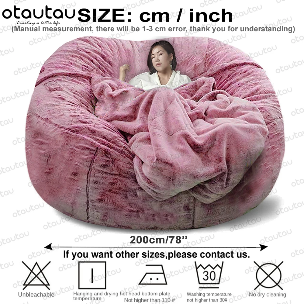 OTAUTAU 200cm Giant Bean Bag Sofa Bed Slipcover Big XXL Fluffy Beanbag Chair Recliner Pouf Seat Puff Couch Futon Relax Furniture