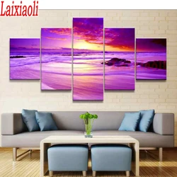 viola mare tramonto paesaggio pittura diamante 5d mosaico completo 5 pezzi diamante ricamo pieno quadrato/rotondo trapano vista romantica decor