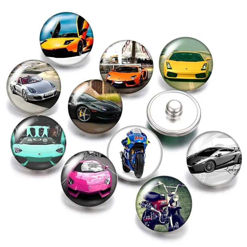 Samochody i motocykle hipisowskie 18mm zatrzaski 10 sztuk mieszane okrągłe zdjęcie szklany kaboszon w stylu na zatrzask biżuteria
