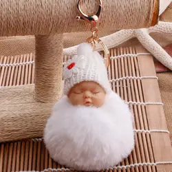 Cute Pompom Sleeping Baby Keychain Fluffy Plush Doll Keychains Women Girl Bags Keyrings Cars Key Ring Gift Charming Decor