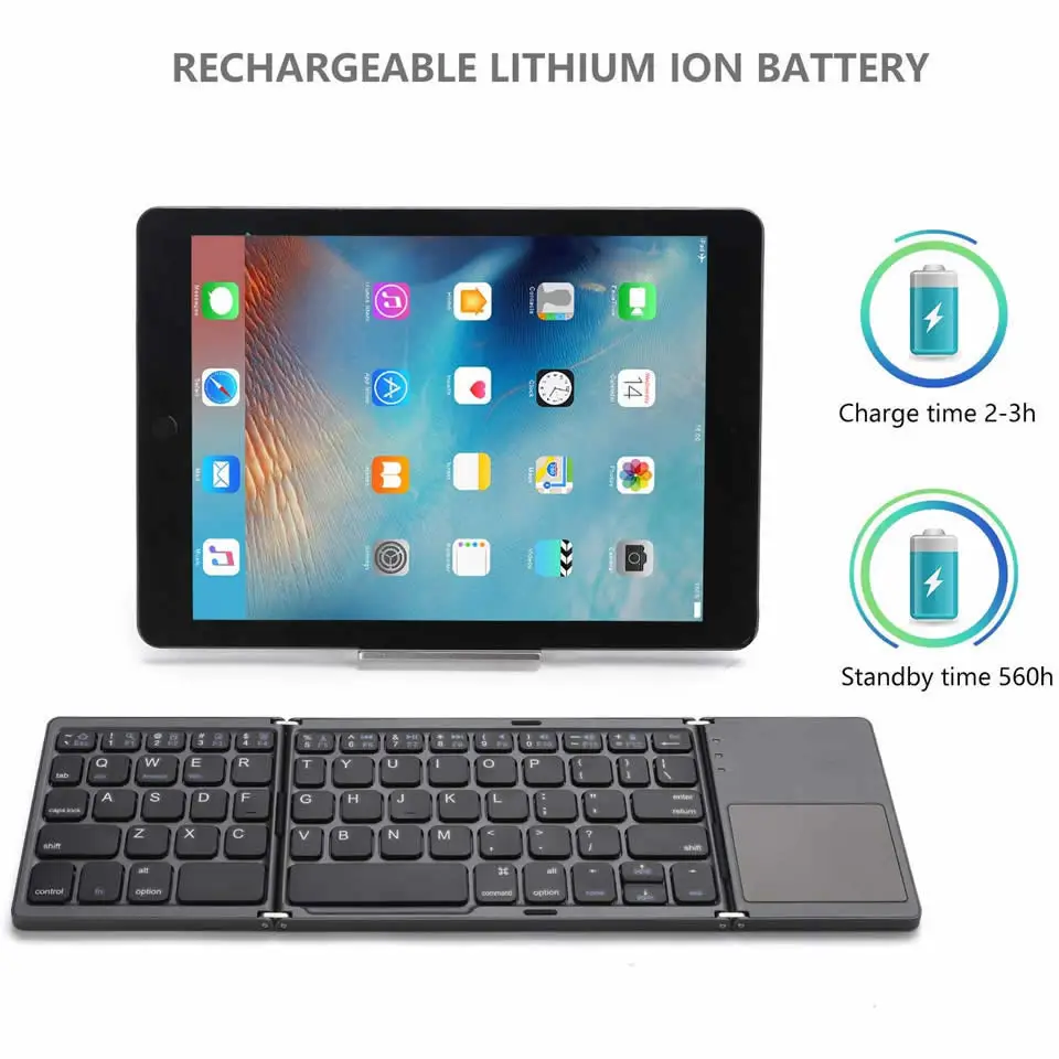 OUTMIX New Portable Mini Three Folding Bluetooth Keyboard Wireless Foldable Touchpad Keypad for IOS Android Windows ipad Tablet