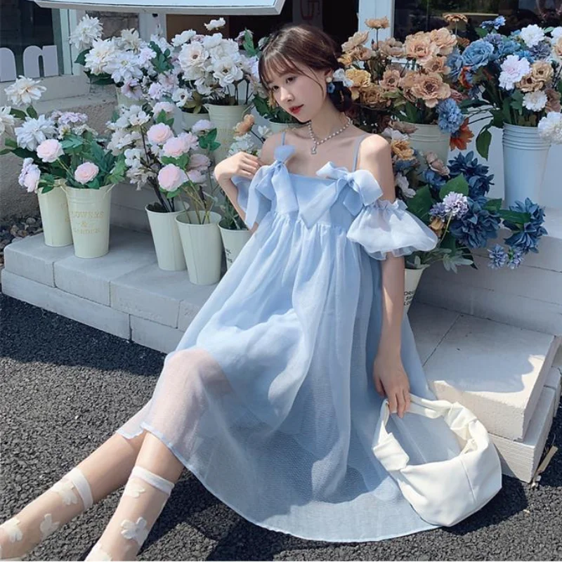 2021 Summer Vintage Yellow Strap Dress Women Sweet Off Shoulder Ruffle Fairy Dress Female Elegant Evening Party Ladies Dress New