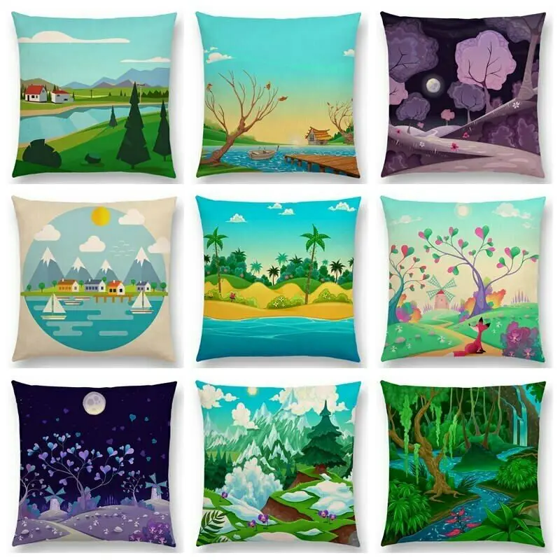 Scenery Nature Field Wild Mountain Forest Season Tropical Beach Cushion Cover