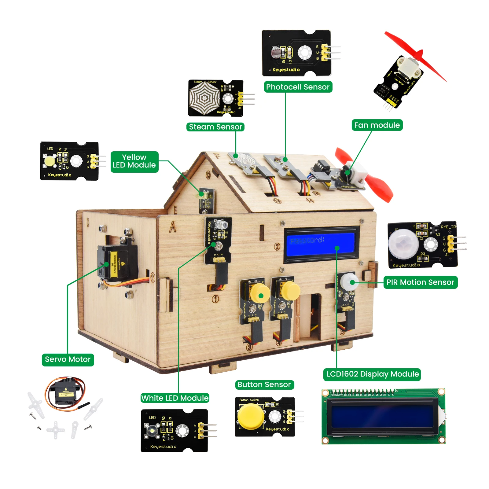 Keyestudio Smart Home Kit For Arduino With UNOPlus Board C language Mixly and Scratch Programming STEM DIY House Kit For Arduino