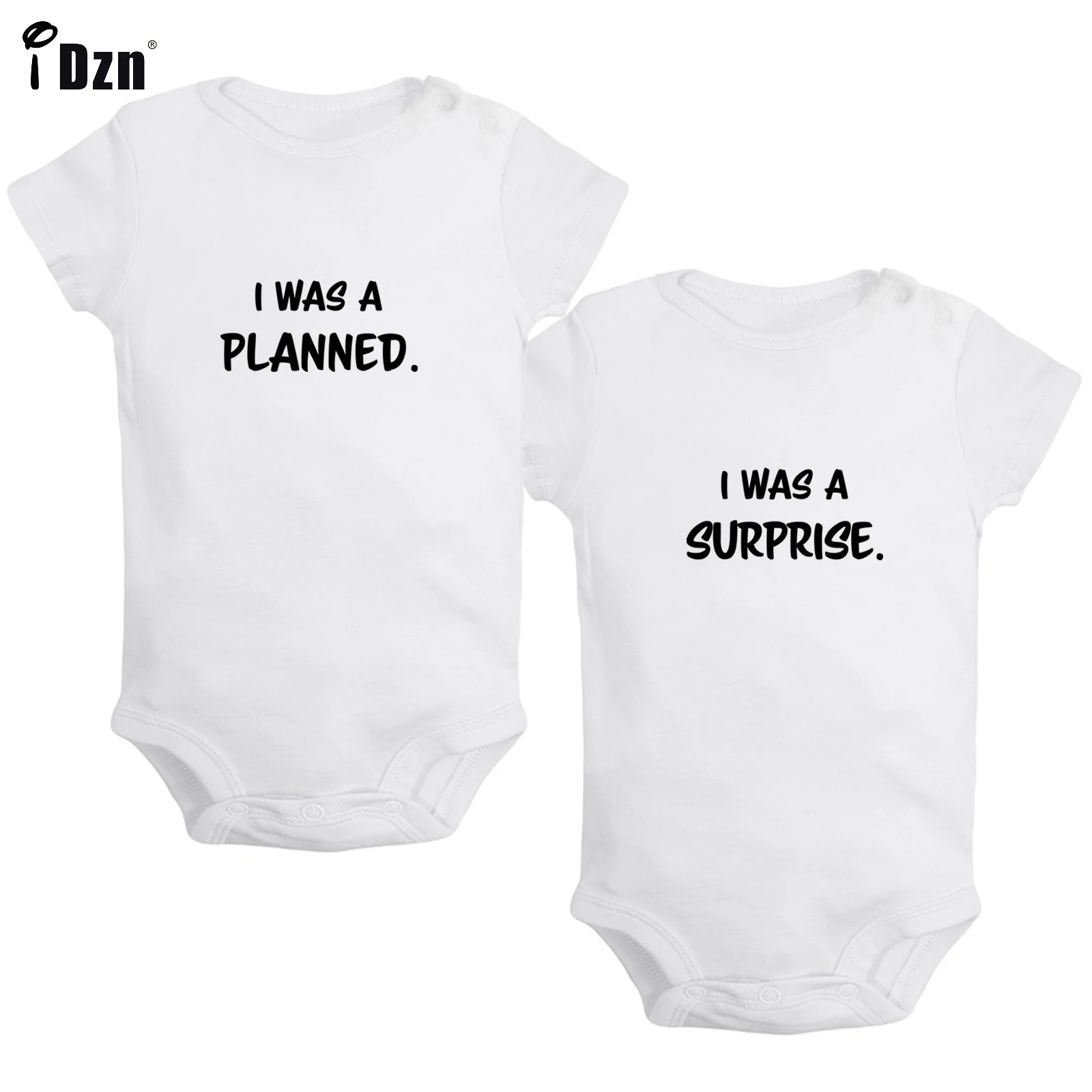 

Baby Twins Summer Clothing I was a planned I was a surprise Funny Baby Bodysuits Cotton Rompers Soft Newborn Jumpsuit Pack of 2