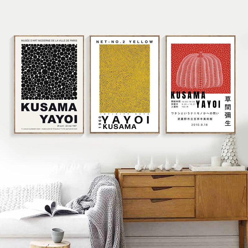 

Yayoi Kusama Canvas Painting Artwork Exhibition Posters Nordic Prints Modern Wall Art Picture Museum For Living Home Decoration