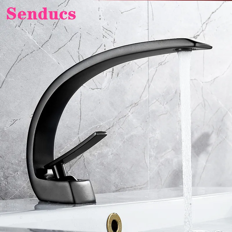 

Bathroom Mixer Tap Senducs Matte Black Basin Sink Faucet Single Handle Hot Cold Water Tap Creative Black Basin Mixer Faucets