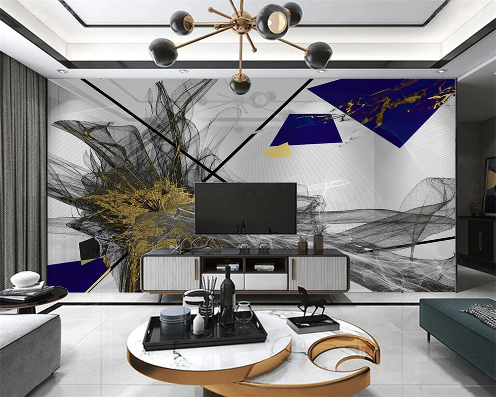 beibehang Custom modern minimalist papier peint geometric light luxury flower abstract line gold foil background wallpaper