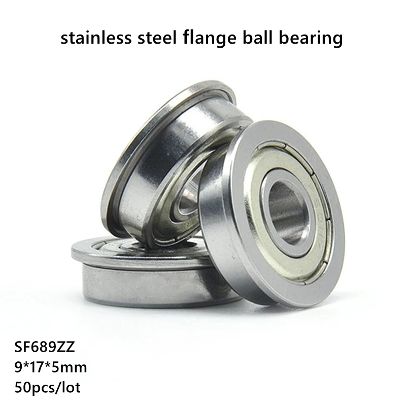 50pcs/lot ABEC-5 SF689ZZ 9x17x5mm stainless steel flanged ball bearing SF689 -2Z 9*17*5mm