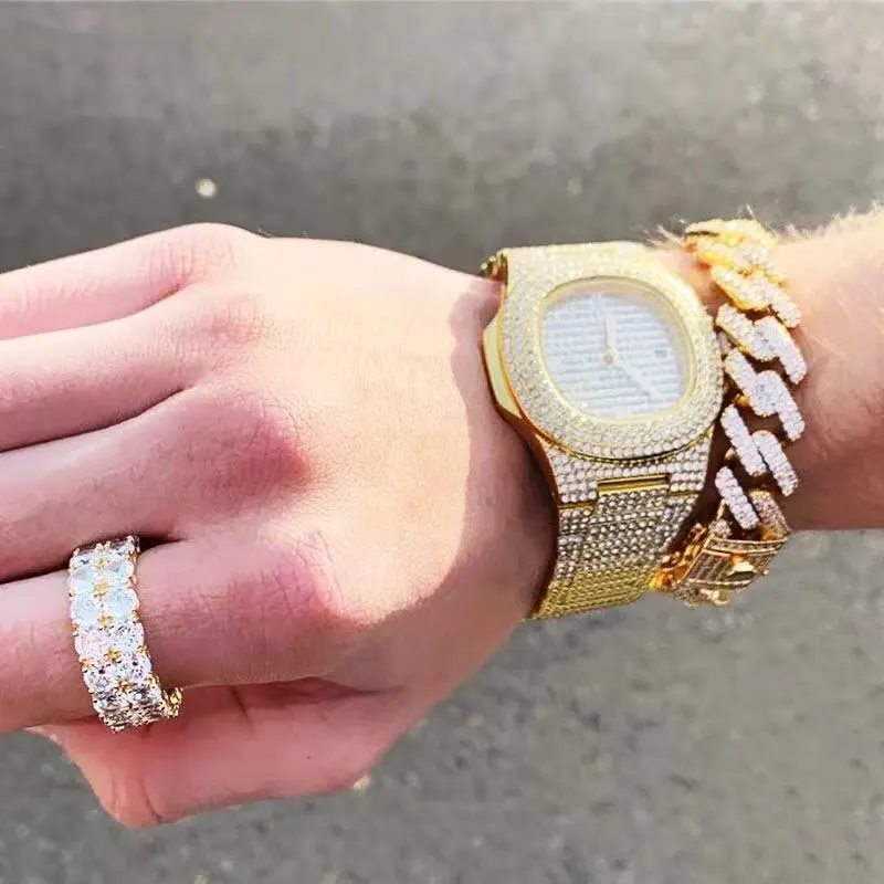 Relógios femininos cubanos com strass, relógio de pulso, feito de diamante, de quartzo