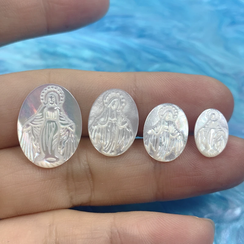 Fashion Natural Mother of Pearl Shell Oval Virgin Mary Beads Charms For Jewelry Making Accessories