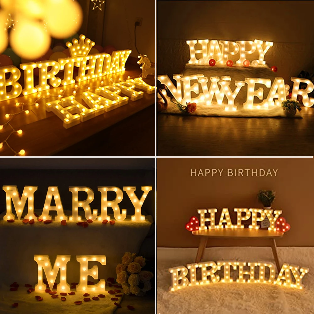 Luce notturna a LED 3D 26 lettere 0-9 numeri simboli lampade a sospensione a parete luci natalizie per la decorazione della festa di compleanno di nozze
