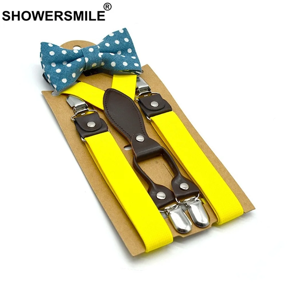 Yellow Baby Boy Suspenders Designer Braces for Children Bowtie Suspenders Set Unisex Kid Solid Girls Yellow Suspenders 65cm