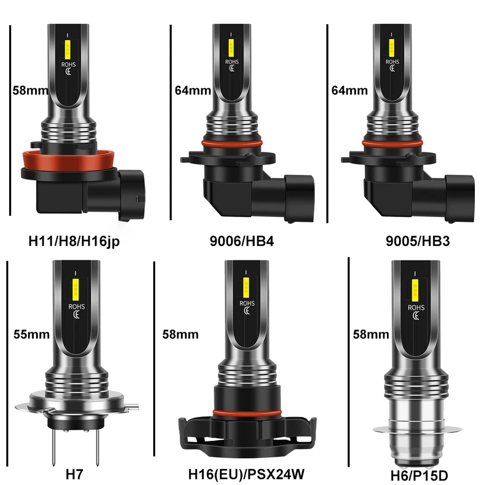 2Pcs HB4 9006 HB3 9005 1860 CSP H8 H11 Led H6/P15D H16 EU JP