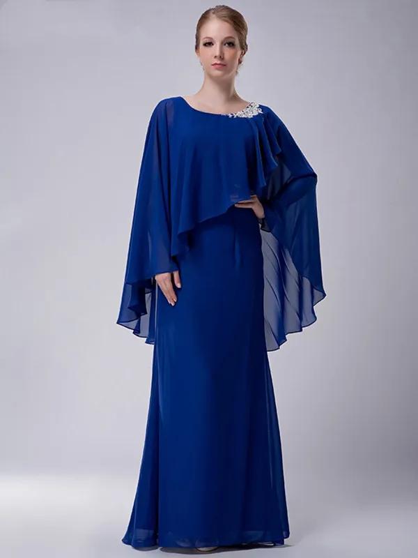 Royal Blue  Mother Of The Bride Dresses Sheath Chiffon Appliques With Jacket Long Elegant Groom Mother Dresses Wedding