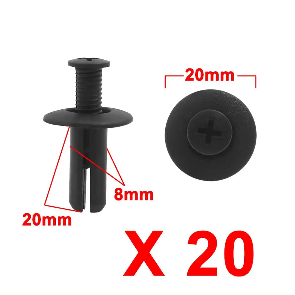 Uxcell 20Pcs 50 Stuks 100 Stuks 8Mm X 20Mm X 20Mm Plastic Bumper Fender Klinknagels Fastener uitbreiding Push Pin Clips Zwart Voor Car Auto
