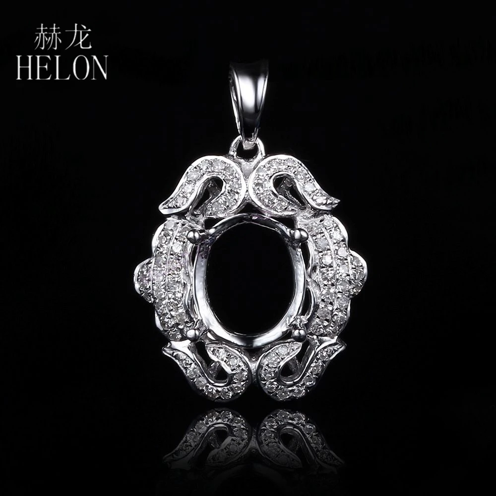 HELON 7x9mm Oval Solid 10k White Gold Genuine Natrual Diamonds Semi Mount Pendant Setting Women Fine Jewelry Diamond Pendant