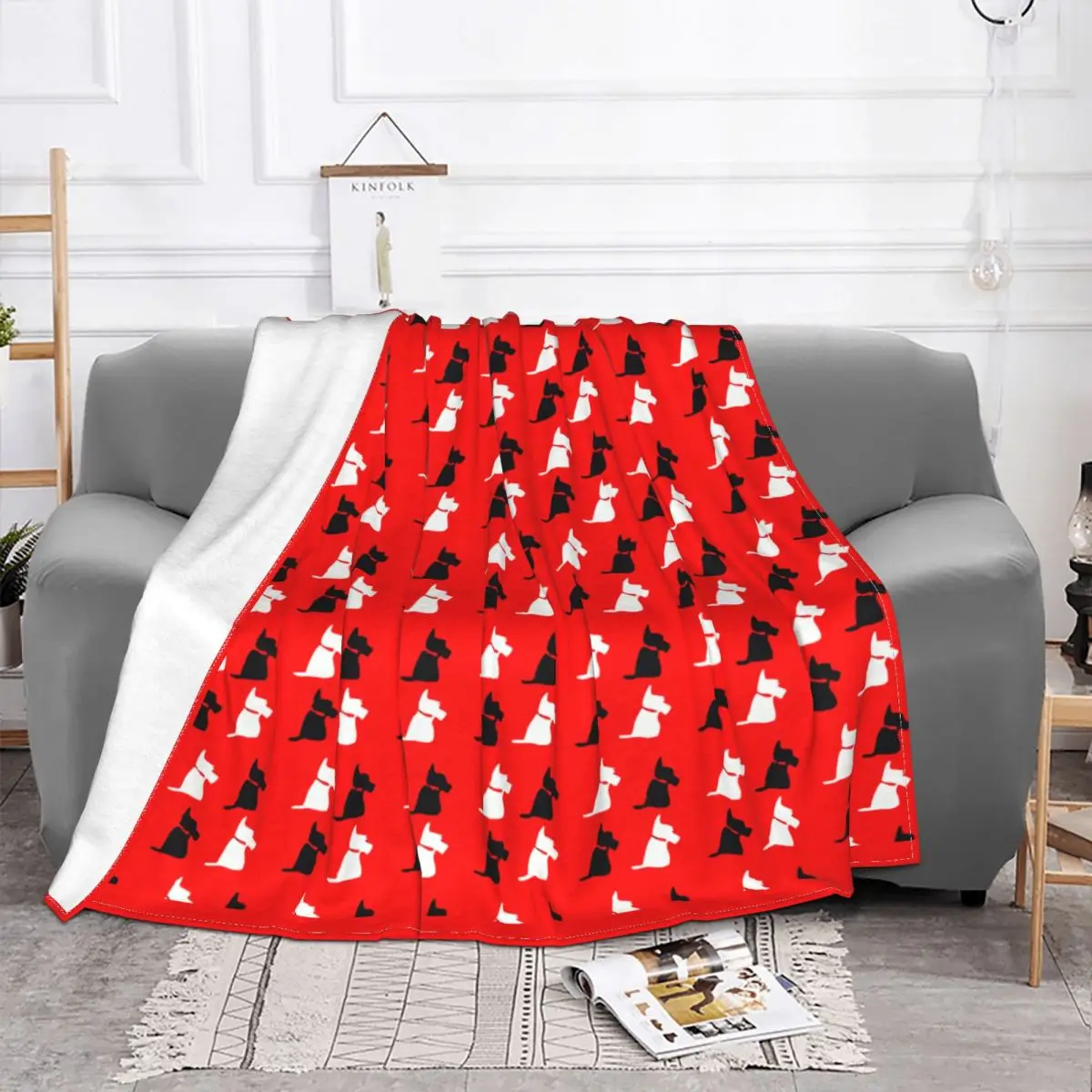 Scottie Dog Knitted Blanket Scottish Terrier Tartan Skye Flannel Throw Blankets Airplane Travel Decoration Soft Warm Bedspread