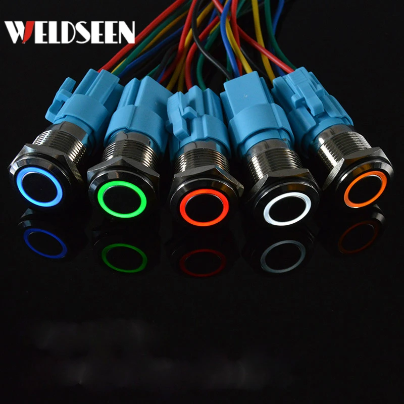 16mm Metal Push Button Switch LED Light 3V 6V 12V 24V 220V Momentary Latching Type Start Stop Power Electrical Button