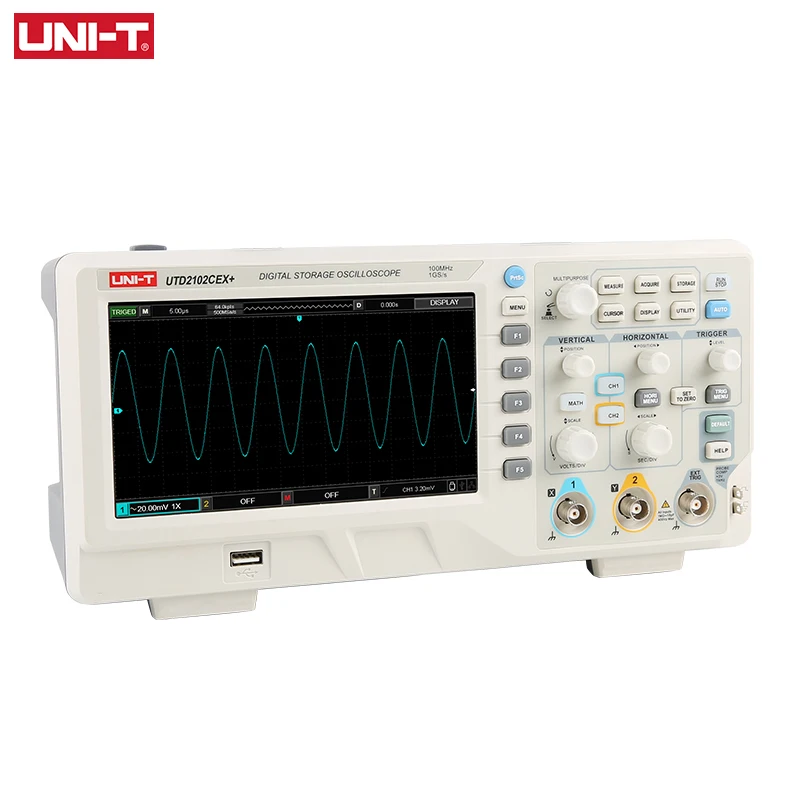 UNI-T UTD2102CEX+ Цифровой запоминающий осциллограф 100 мГц 2 канала Портативный автомобильный осциллограф USB 1GSa/S