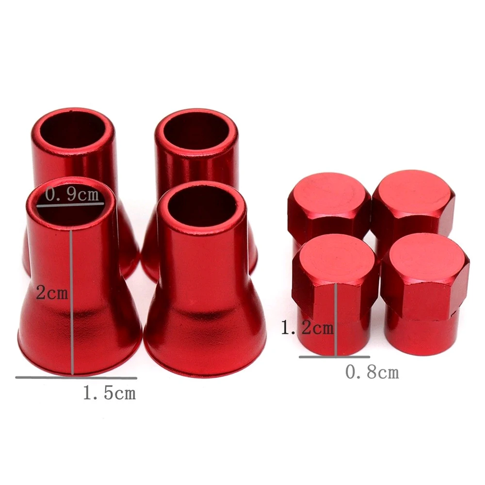 Ensemble de 4 tiges de Valve de pneu de voiture en alliage d\'aluminium rouge, capuchons hexagonaux + couvercles de manchon, capuchon anti-poussière,