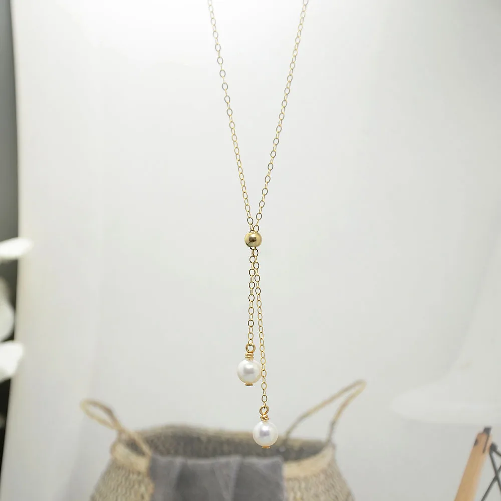 Domino Handmade Freshwater Pearl Necklace Length Could Be Changed  Elegant Collarbone Chain