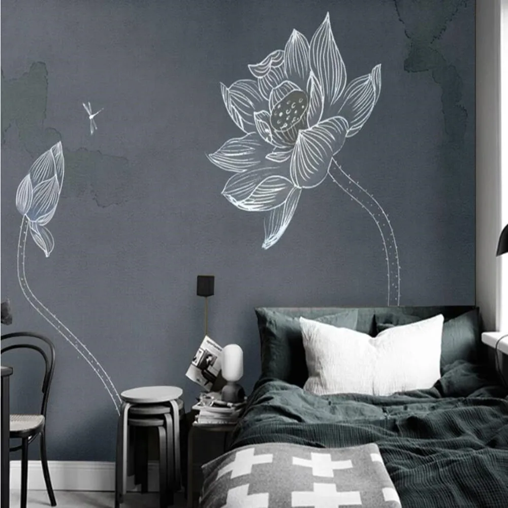 

milofi custom large wallpaper mural 3D hand painted lotus elegant small fresh background wallpaper mural