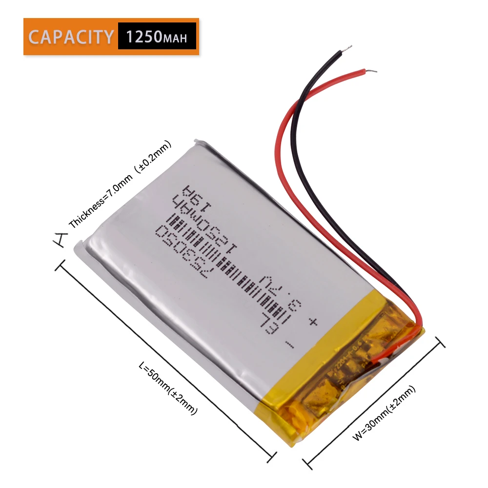 3.7V 753050 1200mAh Rechargeable Lithium Li-ion Polymer Battery