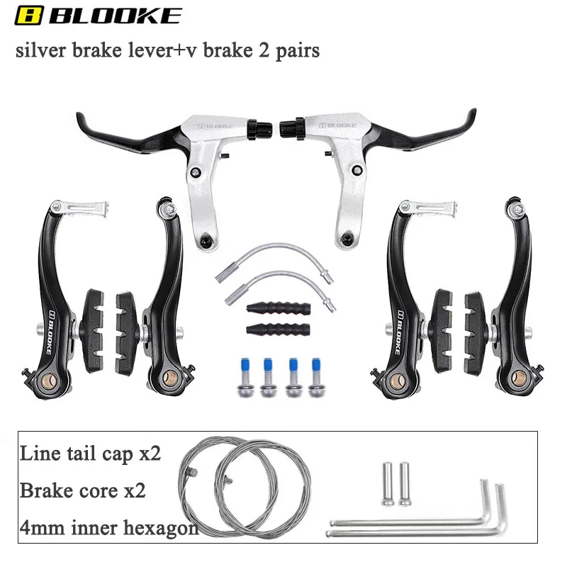 BLOOKE-Bicycle V Brake Caliper,MTB Bike Cable,Pull Brake Clamp Kit,Three Fingers Brake Lever,Aluminum Alloy,Cycling Accessories