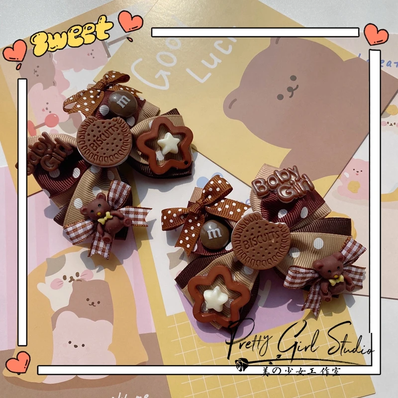 Chocolate Brown Sweet Lolita KC Headband Side Clip Band Bear Tiramisu Wine Heart Cocoa Hairpin Top Hat Cosplay Hair Accessories