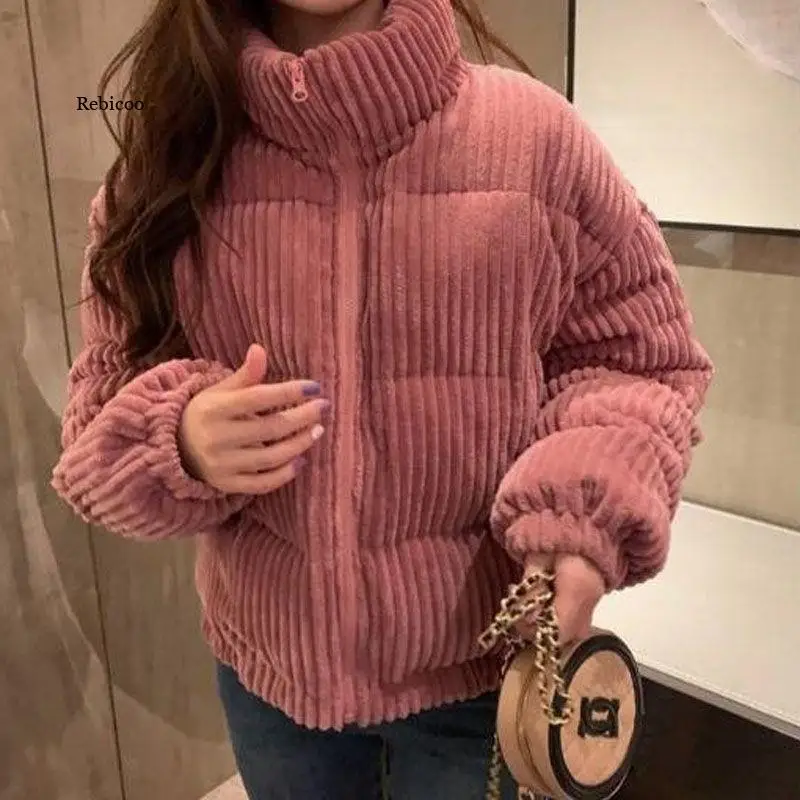 Women Corduroy Warm Loose Casual Jacket Female Short Outwear Puffer Coat Ladies Thick Lining Bomber Winter and Autum Jackets