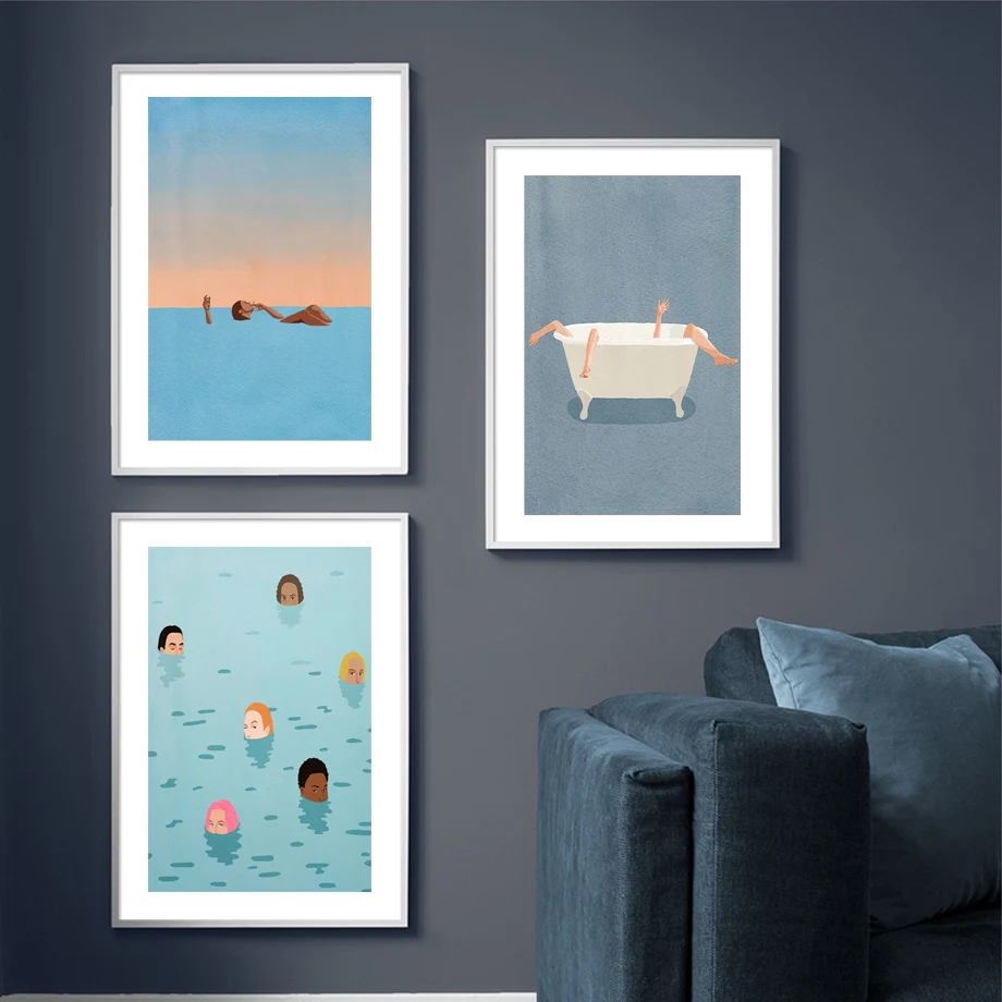 Nordic Poster Pool Party Swim Diving Bathtub Coffee Girl Abstract Wall Art Print Canvas Painting Decor Pictures For Living Room