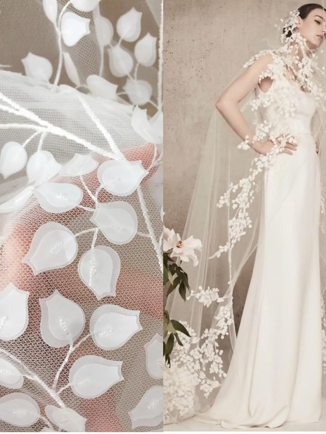 

3D off white vine blossom flower lace applique 3D tulle embroidery lace pacth motif for bridal gown veils couture design