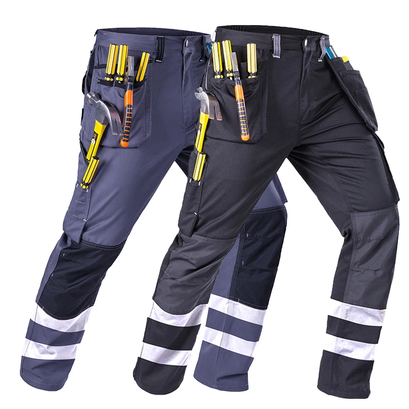 

Polycotton Men's Multi-pockets Cargo Work Trousers With Reflective Stripes Working Workpants Workwear