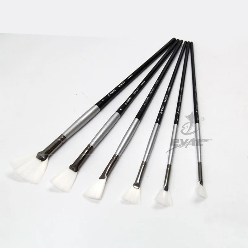 

6pcs paint brush Fine white color nylon hair fan-shaped Birch long pole acrylic brush set art painting supplies artist paint