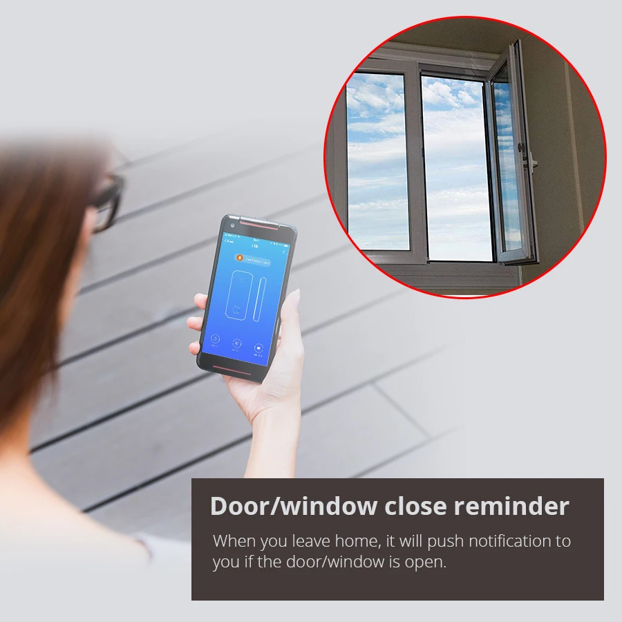 CUSAM-Tuya Smart WiFi Sensor de porta e janela, detector aberto e fechado, alarme sem fio, aplicativo de segurança doméstica, funciona com Alexa e