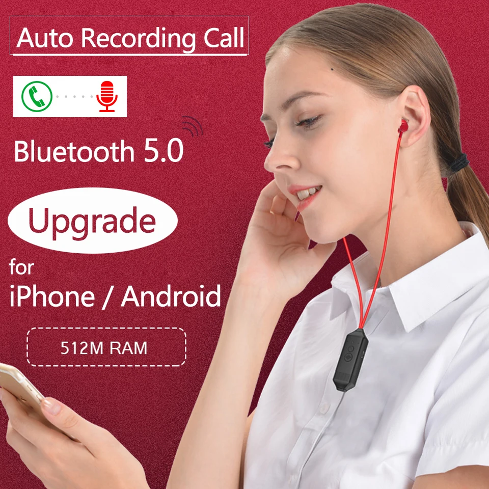 Bluetooth 5.0 Call Auto Recording Wireless Call Recorder Earphone Headset Cellphone Audio Extraction for iOS Android