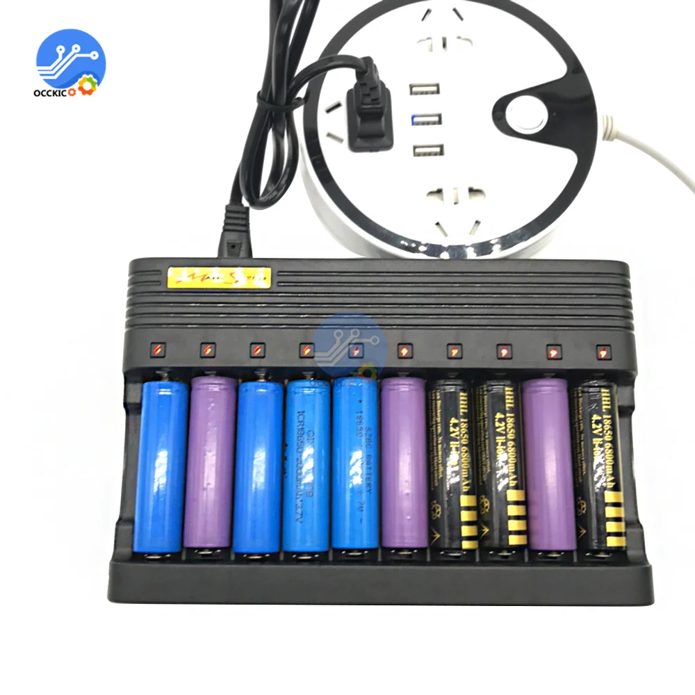 18650 Battery Charger EU US 10slots Smart lithium charging 14500 16350 18500 USB Output Li-ion Rechargeable Battery Charger