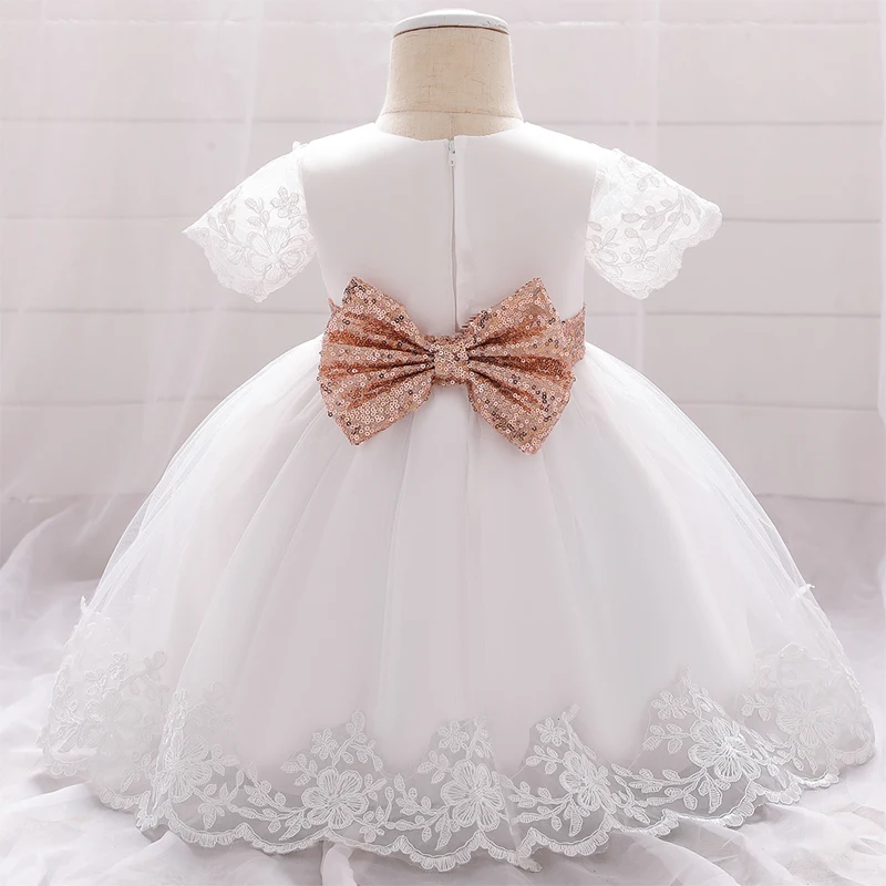 

0-24M Cute Sequin Bow Baby Girl Dress Baptism 1 st Birthday Christmas Party Wedding Baby Dress Palace Evening Princess Dresses