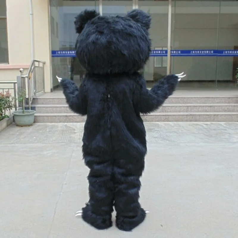 Halloween Long Fur Black Bear Mascot Costume Suits Animal Adult Size Fancy Dress interessante divertente personaggio dei cartoni animati abbigliamento @ @