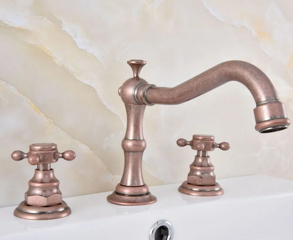 

Antique Copper Widespread Bathroom Basin Faucet Dual Handle 3 Holes Basin Mixer Sink Taps Deck Mounted zsf630