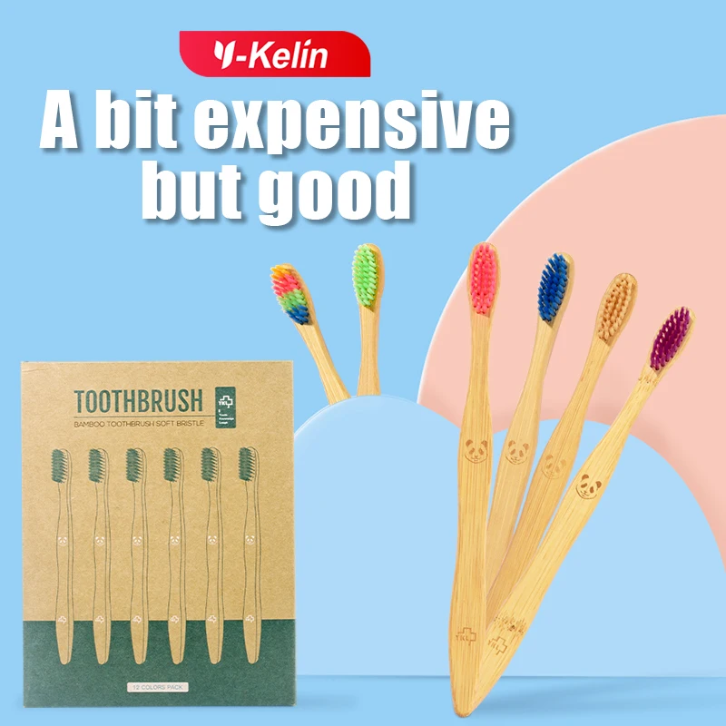 Y-Kelin New 12 Pcs Charcoal Bamboo Toothbrushes Soft  Eco-Friendly Biodegradable Natural Toothbrush Best Oral Care