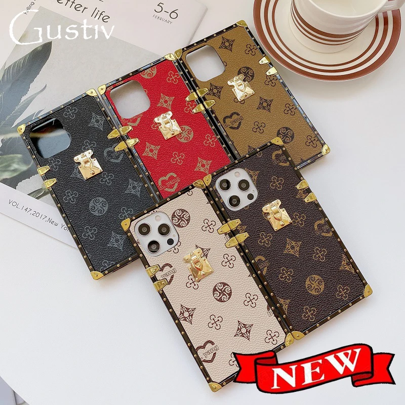 Case For iPhone 12 Pro Max Luxury Square PU Leather Phone Cover For iPhone 11 13 14 Pro XR X XS 15 ProMax Classic Designer Cases