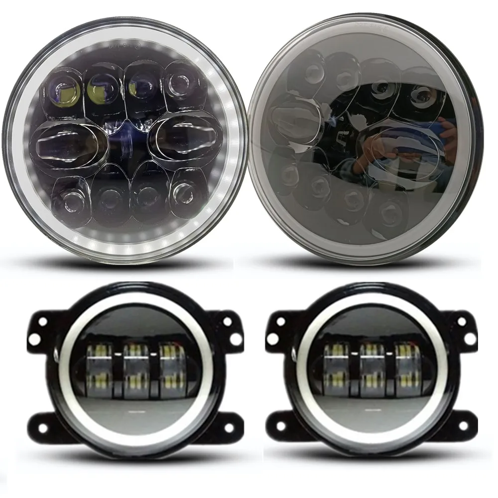 

7 Inch LED Halo Headlights with Turn Signal Amber White DRL 4Inch Fog Lights for 2007-2017 Jeep Wrangler JK JKU Accessories