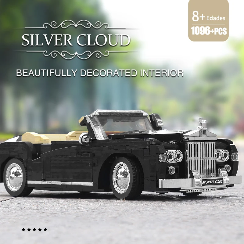 Mould King 10006 Car Toys The MOC 1964 RR Sliver Cloud Car Model Building Blocks Assembly Technical Bricks Kids Christmas Gifts