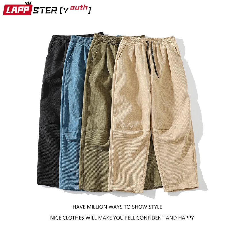 LAPPSTER-Youth Men Thick Corduroy Joggers Pants 2023 Mens Wide Leg Solid Casual Sweatpants Male Sweat Korean Fahsio Trouser Pant