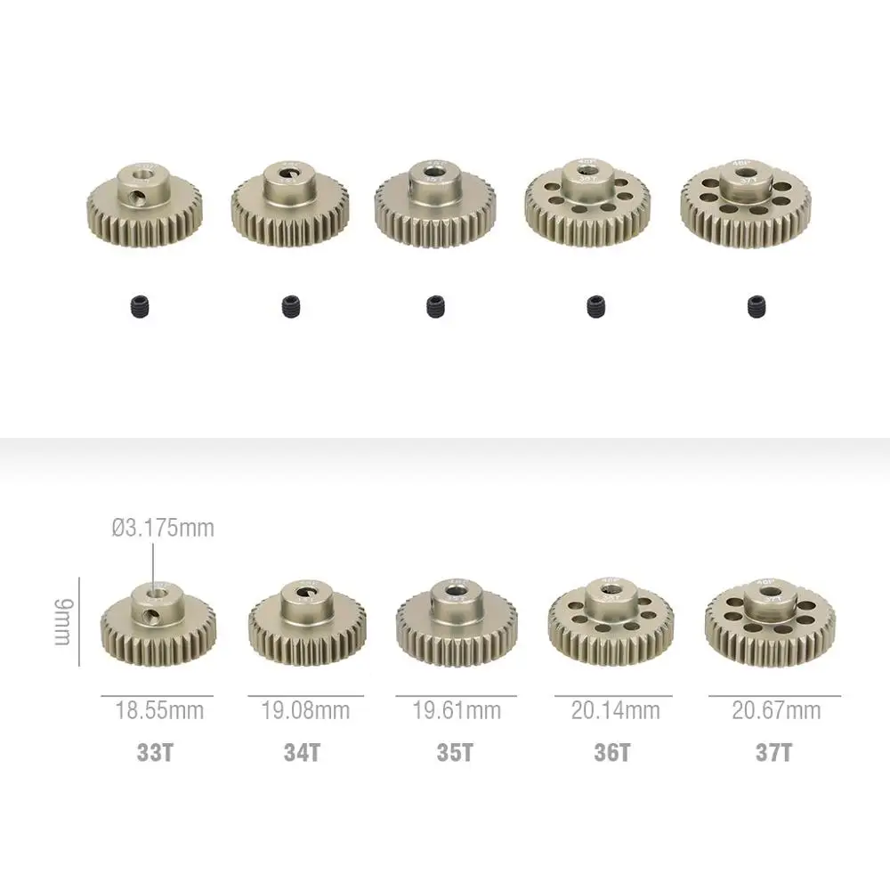 5PCS 32DP 48DP 64DP M0.6 3.175mm Metalen Aluminium Rondsel Motor Gear Set 12 T-50 T voor 1/10 RC Auto Vrachtwagen Buggy Auto - afbeelding 1